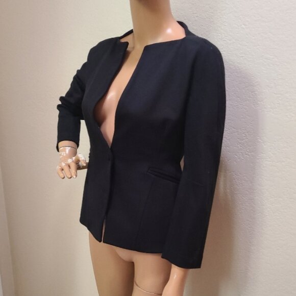 MM. LAFLEUR STRETCH KNIT CROPPED FITTED BLAZER JACKET SCULPTED CUTAWAY NECK sz 2 - Picture 3 of 6